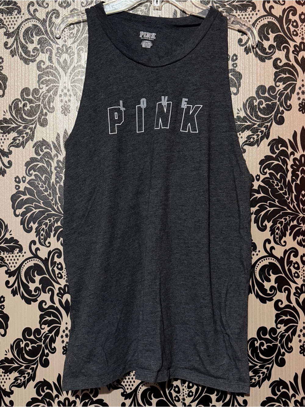 VS PINK Gray Graphic Twist back Tank Top size Large